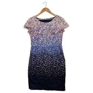 Talbots Dress Womens 8 Blue Pink Floral Sheath Lined Short Sleeve Spring Summer